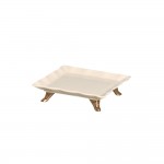 Suporte Porcelana creme c/ pé Dourado Retangular 